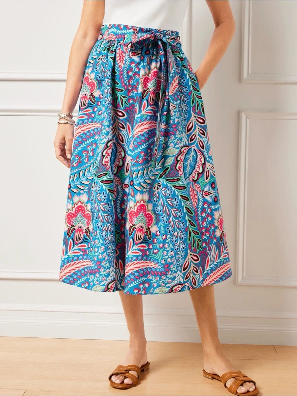 Talbots XL Paisley Botanical Cotton Poplin Matching Set Blouse Skirt